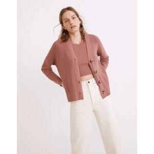 Madewell Pink Knit V-Neck Slouchy Cardigan Big Button Sweater Small Cozy Fit